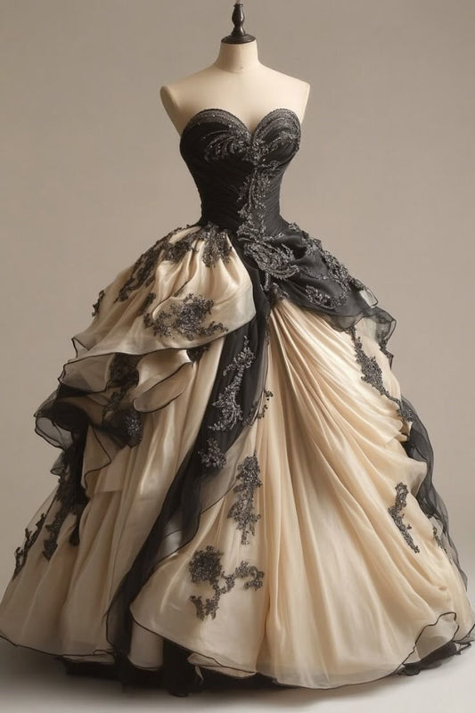 Vestido de fiesta largo de gasa con escote corazón y cuentas, corte A, con apliques retro, para ceremonia de adultos ED01711