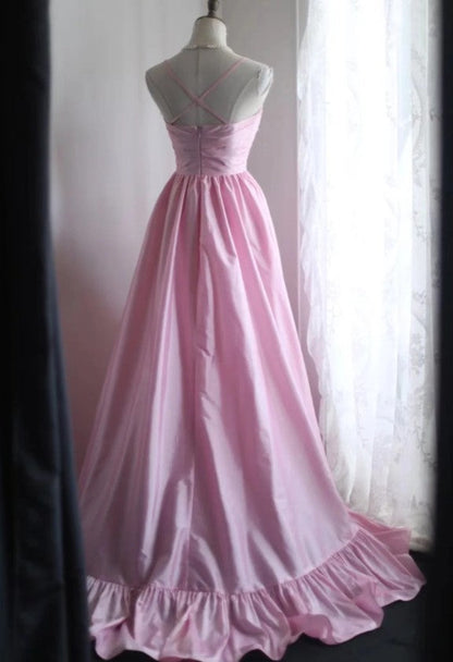 Vestido de novia largo de satén con tirantes finos, corte A, para cumpleaños, quinceañera, fiesta de graduación, ED01712