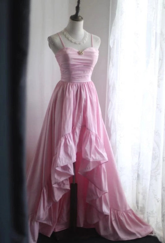 Vestido de novia largo de satén con tirantes finos, corte A, para cumpleaños, quinceañera, fiesta de graduación, ED01712