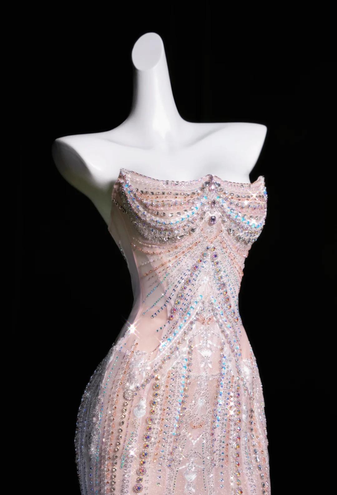 Vestido de fiesta largo de tul con corte sirena rosa, sin tirantes y con diamantes, vestido de novia elegante, vestido formal ED01726
