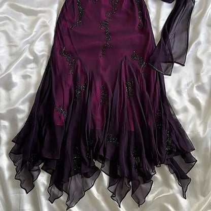 Vestidos de fiesta largos de gasa azul vintage, elegantes vestidos de fiesta con cuentas ED01743