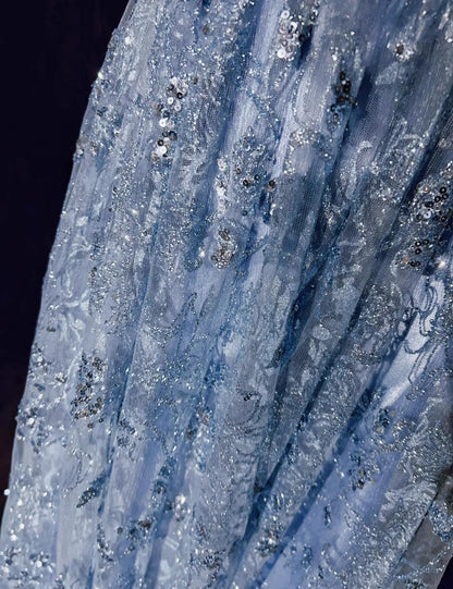 Blue A-Line Sweetheart Neck Tulle Sequin Long Prom Dress Exquisite Birthday Dress ED01766