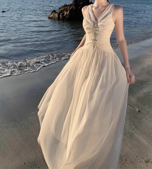Vestido rosa de fiesta con escote en V y corte A para cumpleaños ED01784