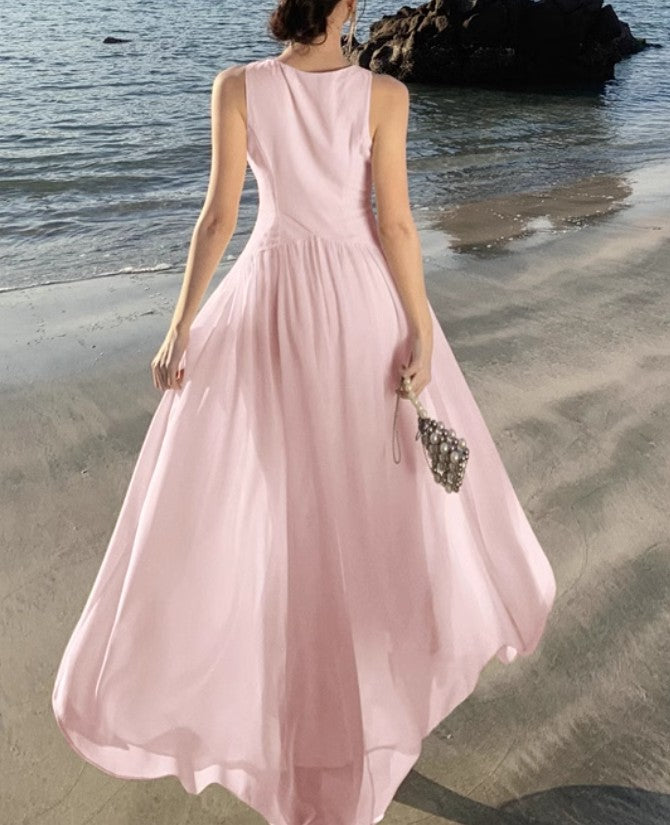 Vestido rosa de fiesta con escote en V y corte A para cumpleaños ED01784