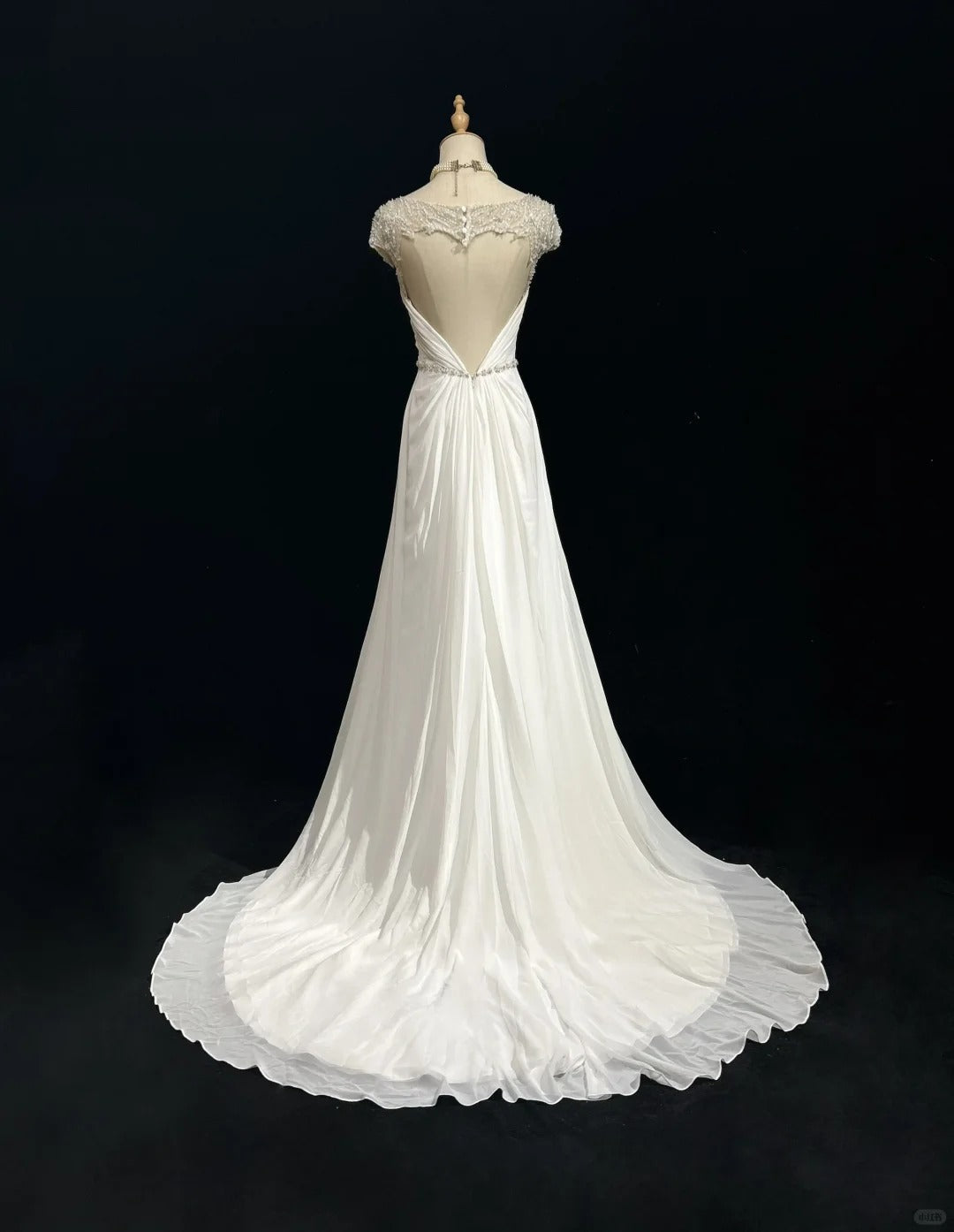 Vestido de novia blanco elegante de gasa, corte A, escote en V, largo, con cuentas, sencillo, ED01804