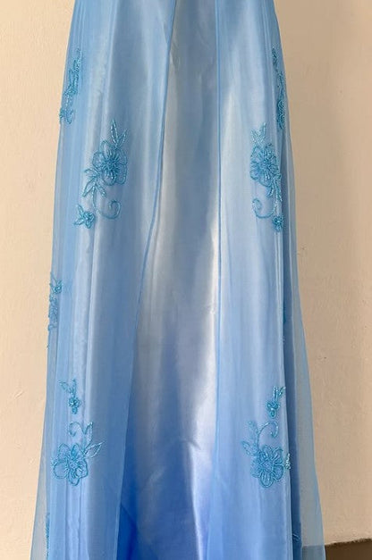 Gothic Vintage Prom Dress Under $170🩵Gorgeous Spaghetti Straps Beading Applique Gradient Blue Sleeveless Long Evening Dress  ED01816