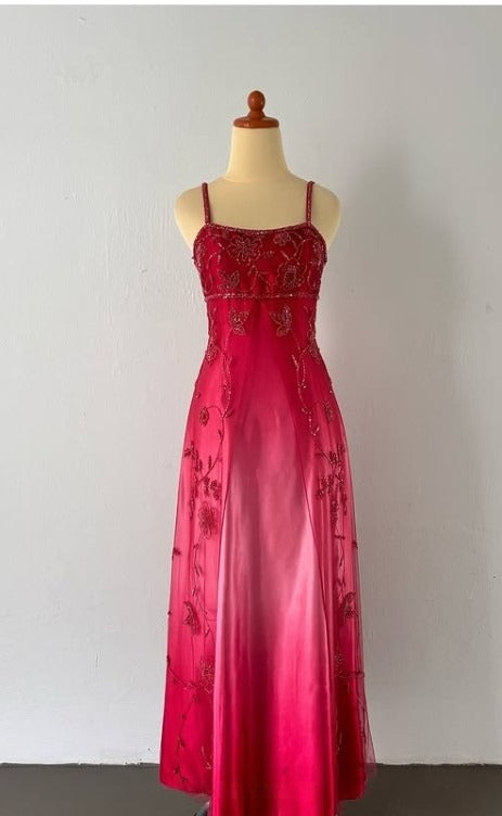 Gothic Vintage Prom Dress Under $170🩵Gorgeous Spaghetti Straps Beading Applique Gradient Blue Sleeveless Long Evening Dress  ED01816
