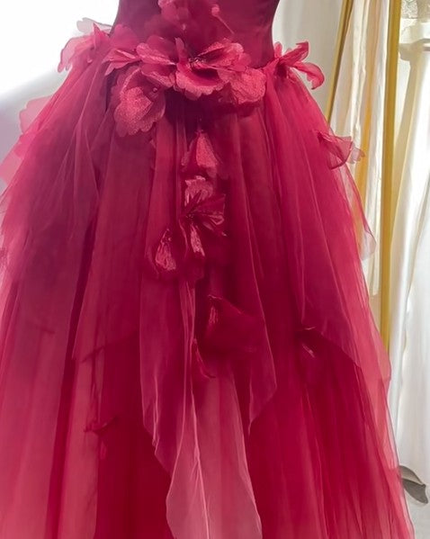 Cute Gradient Tulle Strapless A-Line Long Wedding Dress Evening Gown ED01819