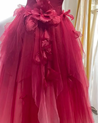 Cute Gradient Tulle Strapless A-Line Long Wedding Dress Evening Gown ED01819