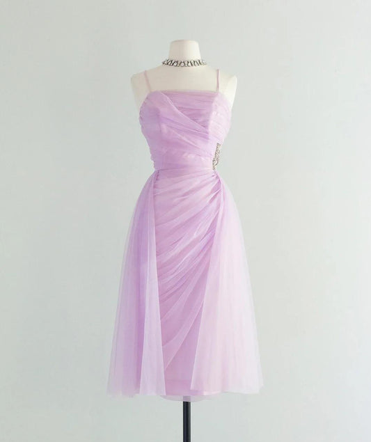 Vestido corto de fiesta de tul con tirantes finos en color rosa dulce, vestido de bienvenida ED01837
