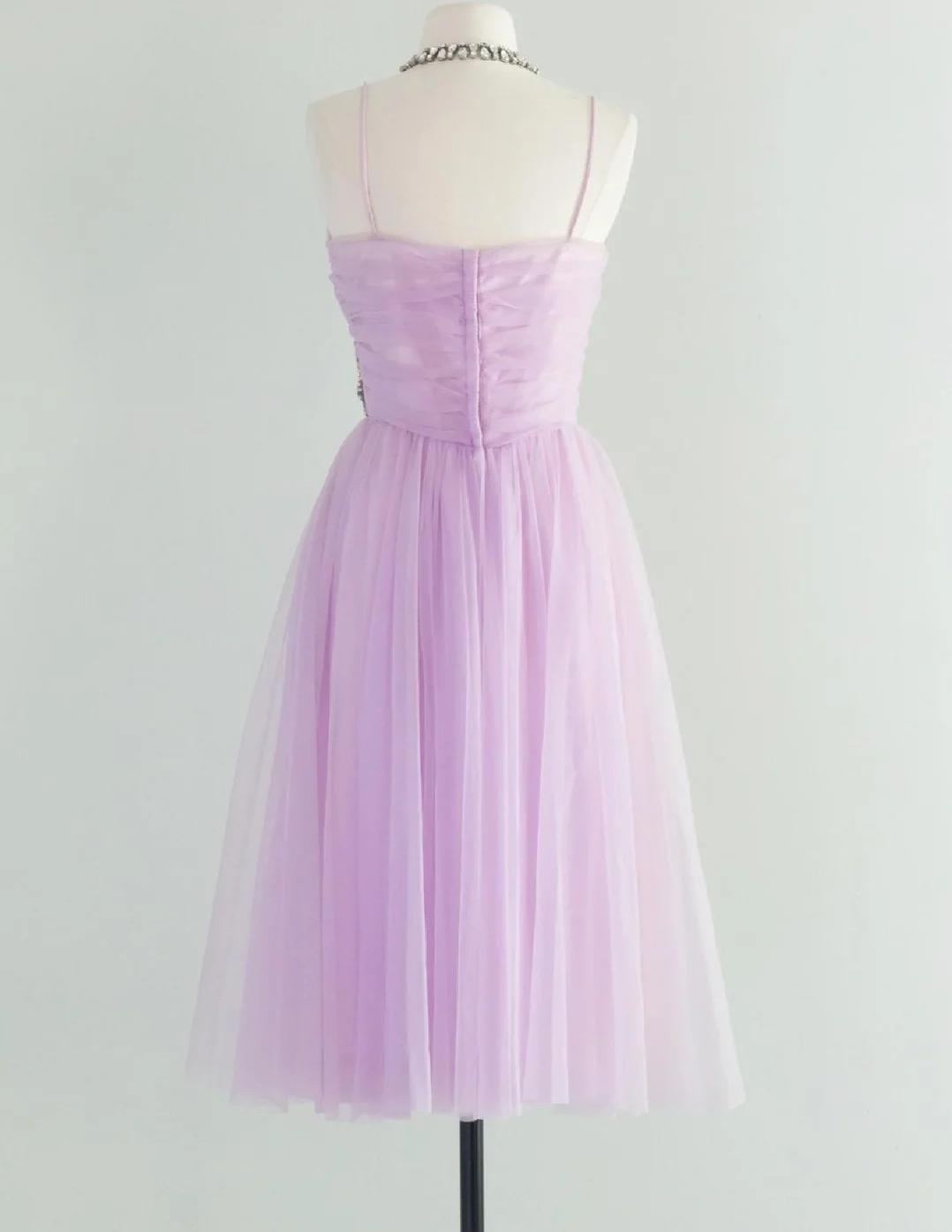 Vestido corto de fiesta de tul con tirantes finos en color rosa dulce, vestido de bienvenida ED01837