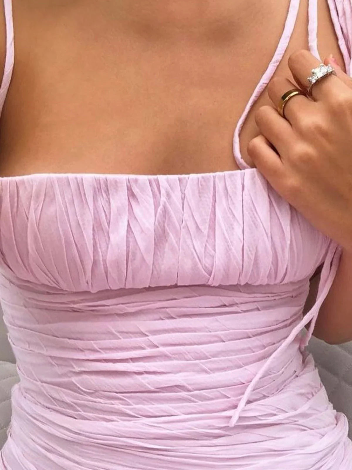Elegante vestido de fiesta rosa sin mangas con tirantes finos y corte sirena, largo hasta el suelo, ED01845