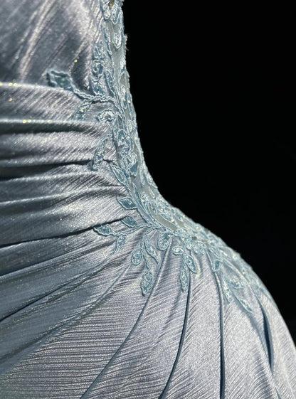 Hermoso vestido de noche con tirantes finos, corte sirena, satén brillante, largo, sin espalda, con apliques, vestido de novia sencillo ED01863