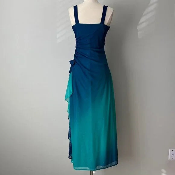 Hermoso vestido de fiesta de graduación con escote corazón de gasa con purpurina azul degradado, vestido de cumpleaños ED01885