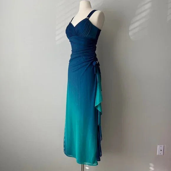 Hermoso vestido de fiesta de graduación con escote corazón de gasa con purpurina azul degradado, vestido de cumpleaños ED01885