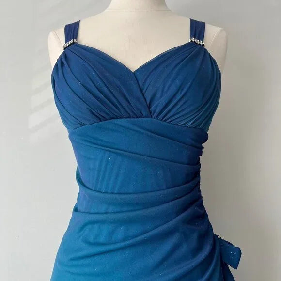 Hermoso vestido de fiesta de graduación con escote corazón de gasa con purpurina azul degradado, vestido de cumpleaños ED01885