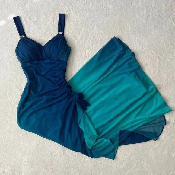 Hermoso vestido de fiesta de graduación con escote corazón de gasa con purpurina azul degradado, vestido de cumpleaños ED01885
