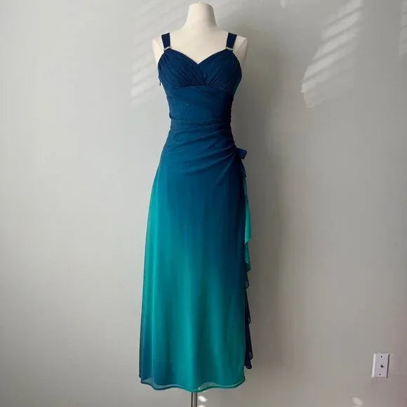Hermoso vestido de fiesta de graduación con escote corazón de gasa con purpurina azul degradado, vestido de cumpleaños ED01885