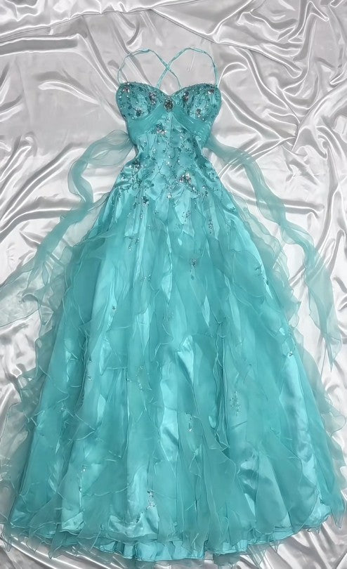 Vestido de fiesta azul estilo princesa bebé inspirado en los años 50: tul y satén con lentejuelas brillantes para eventos formales ED01932