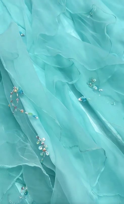 Vestido de fiesta azul estilo princesa bebé inspirado en los años 50: tul y satén con lentejuelas brillantes para eventos formales ED01932