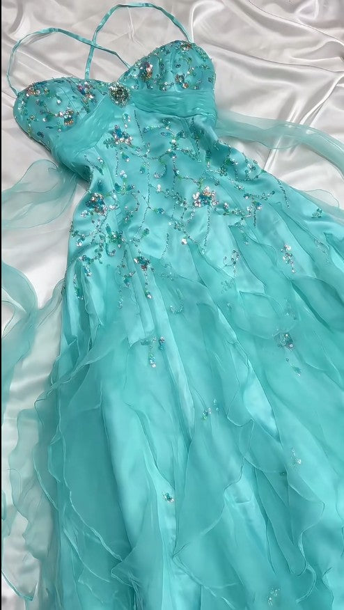 Vestido de fiesta azul estilo princesa bebé inspirado en los años 50: tul y satén con lentejuelas brillantes para eventos formales ED01932