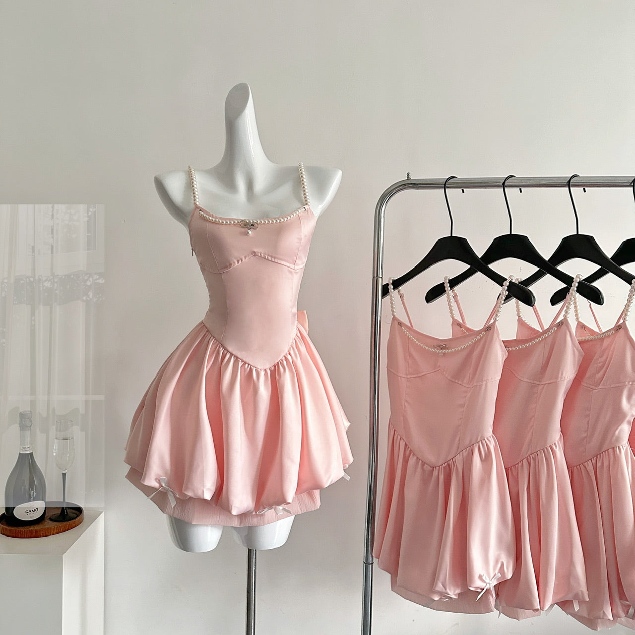 Fairytale🩷 Spring Pool Party Dress Pink Satin A-Line Short Prom Dress for Birthday &Homecoming  ED01937