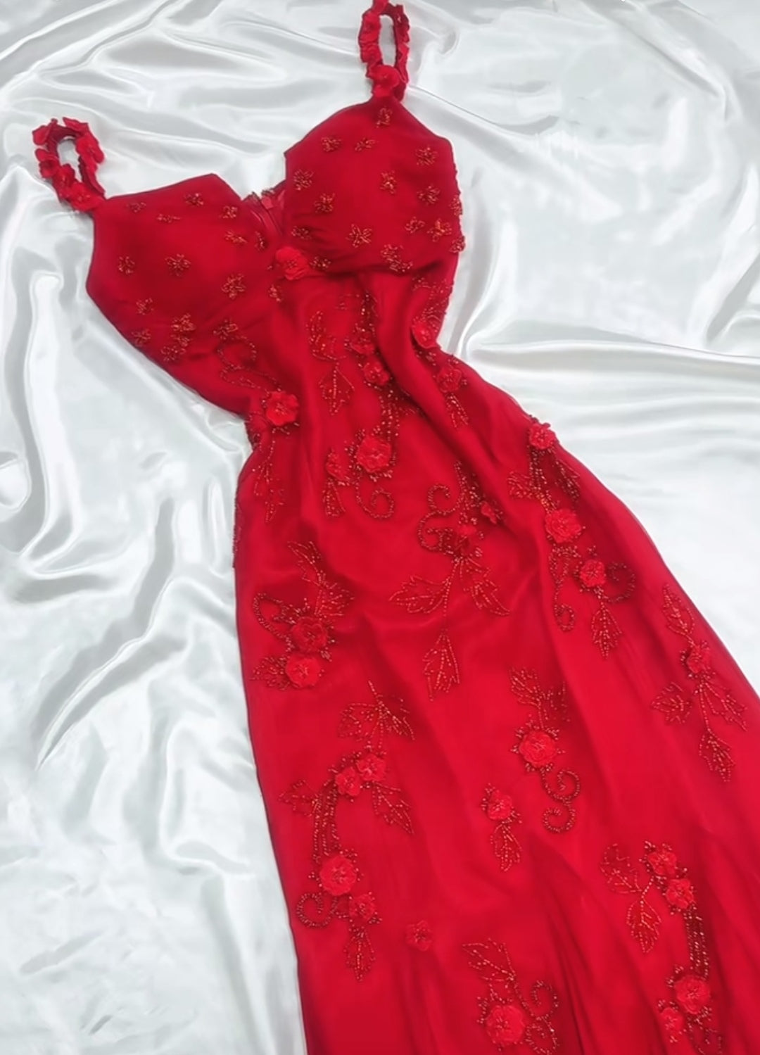 Vestido de fiesta de gasa roja estilo cuento de hadas retro para fiesta y cumpleaños, con apliques de cuentas brillantes, ED01954