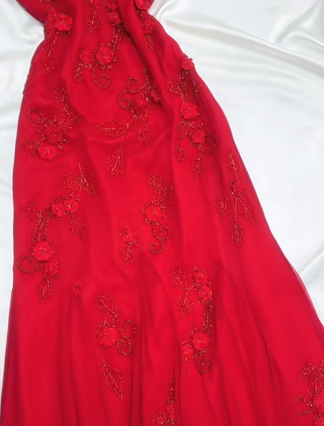 Vestido de fiesta de gasa roja estilo cuento de hadas retro para fiesta y cumpleaños, con apliques de cuentas brillantes, ED01954