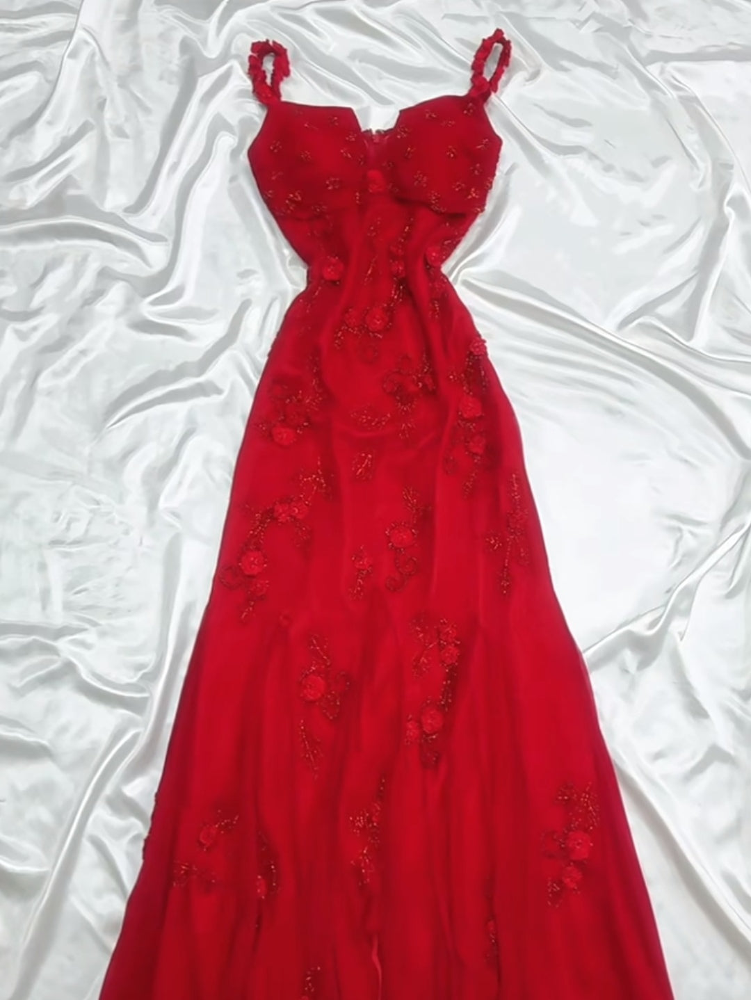 Vestido de fiesta de gasa roja estilo cuento de hadas retro para fiesta y cumpleaños, con apliques de cuentas brillantes, ED01954
