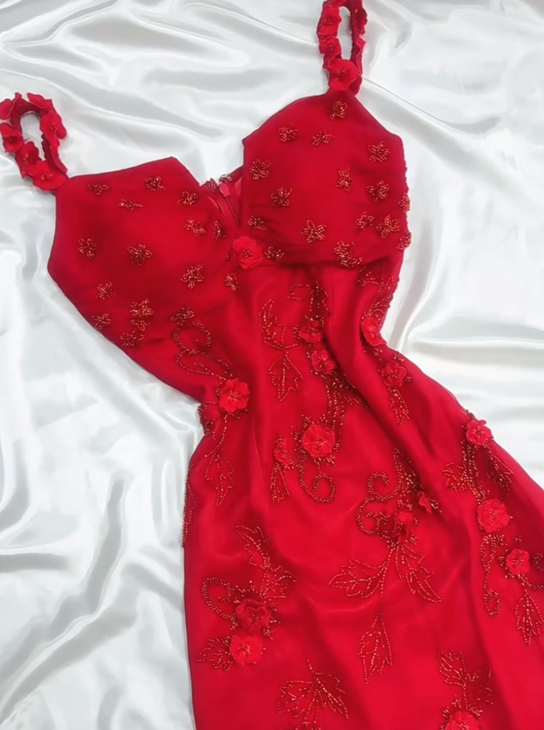 Vestido de fiesta de gasa roja estilo cuento de hadas retro para fiesta y cumpleaños, con apliques de cuentas brillantes, ED01954