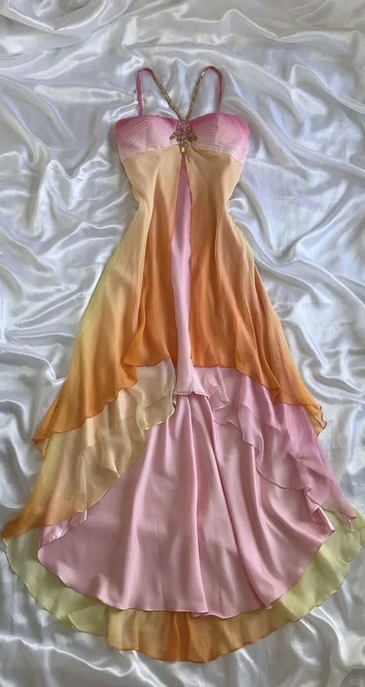 Vestido de fiesta vintage de gasa con tirantes finos, colorido, gótico, corto, para graduación y regreso a casa, ED02025
