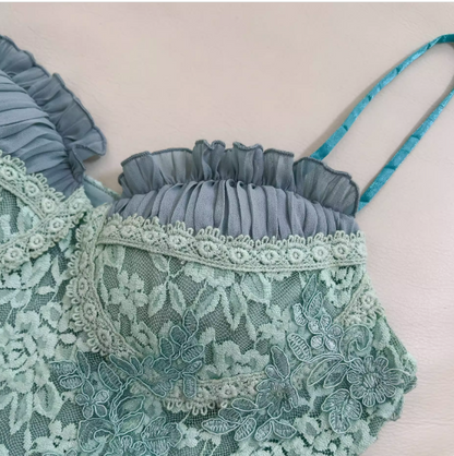 Vestido de fiesta de gasa con tirantes finos en azul Tiffany, con apliques de encaje, corto, para graduación y regreso a casa, ED02028