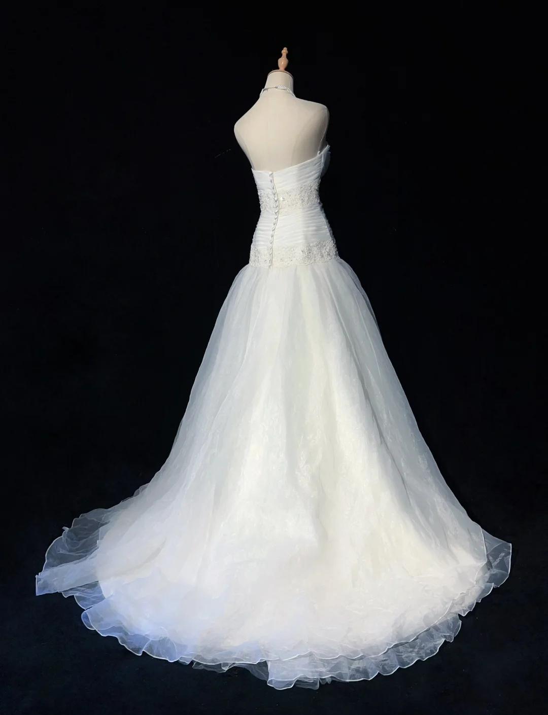 Vestidos de novia largos de fiesta con apliques de encaje y tul, sin tirantes, color blanco glamuroso, ED02049