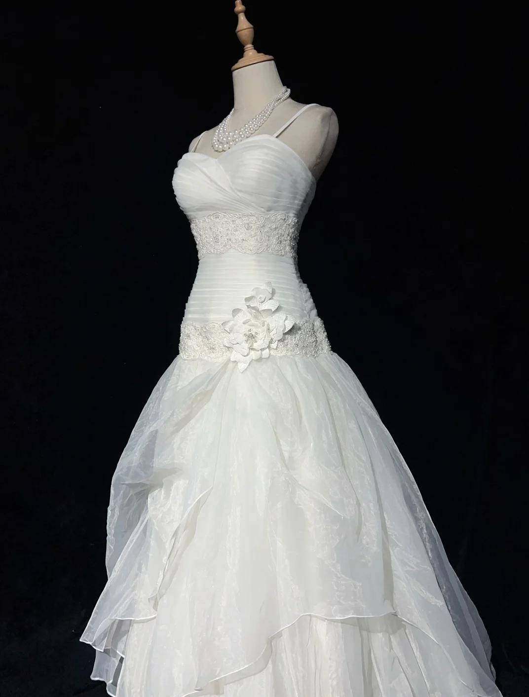 Vestidos de novia largos de fiesta con apliques de encaje y tul, sin tirantes, color blanco glamuroso, ED02049