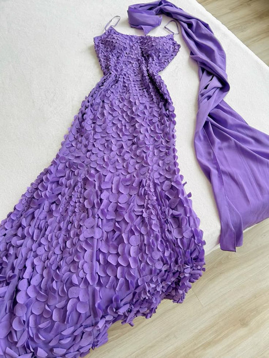 Vestido de fiesta vintage de gasa con tirantes finos morado glamuroso ED02063