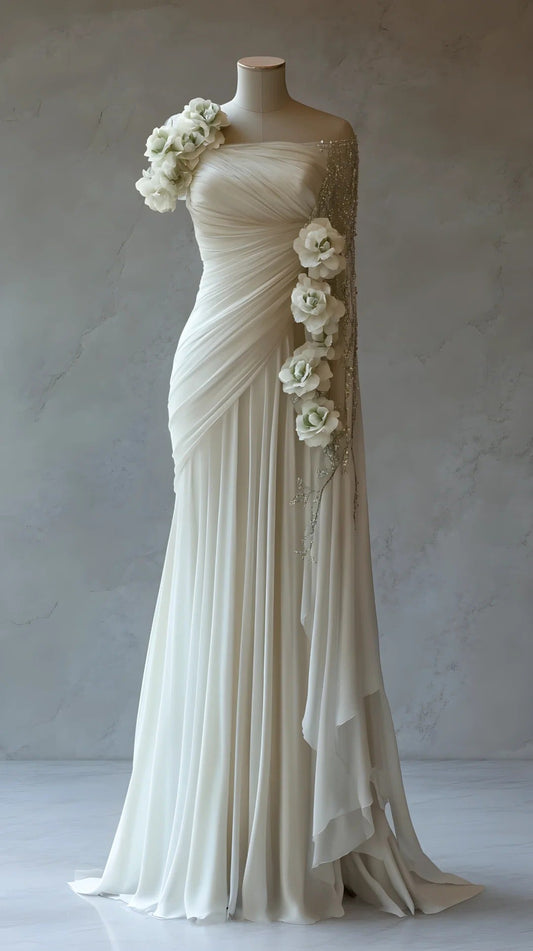 Vestido de noche de gasa retro sin tirantes, vestido de fiesta, vestido de novia ED02065