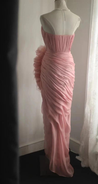 Vestido de noche sencillo sin tirantes color melocotón dulce ED02098