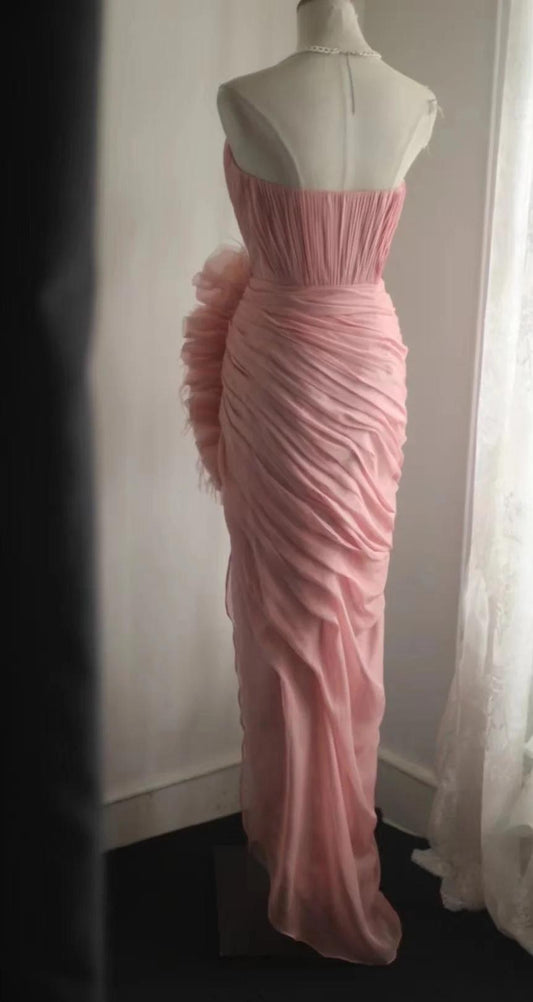 Vestido de noche sencillo sin tirantes color melocotón dulce ED02098