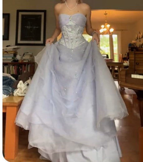 Hermosos vestidos de fiesta largos de tul lila sin tirantes, corte A, vestidos de novia únicos ED02099