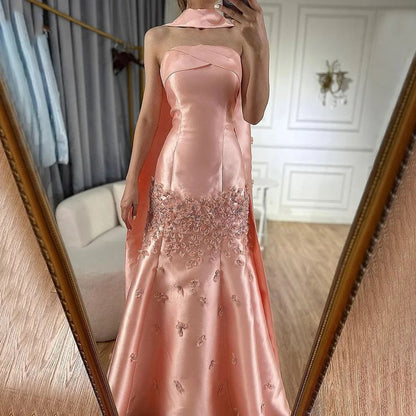 Elegante vestido de novia de satén gris azulado, corte A, sin tirantes, vestido de noche formal ED02104