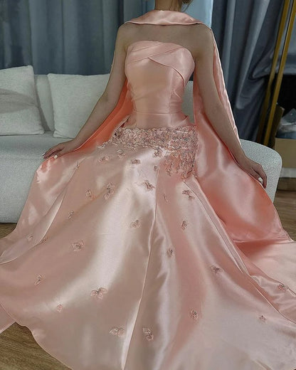 Elegante vestido de novia de satén gris azulado, corte A, sin tirantes, vestido de noche formal ED02104
