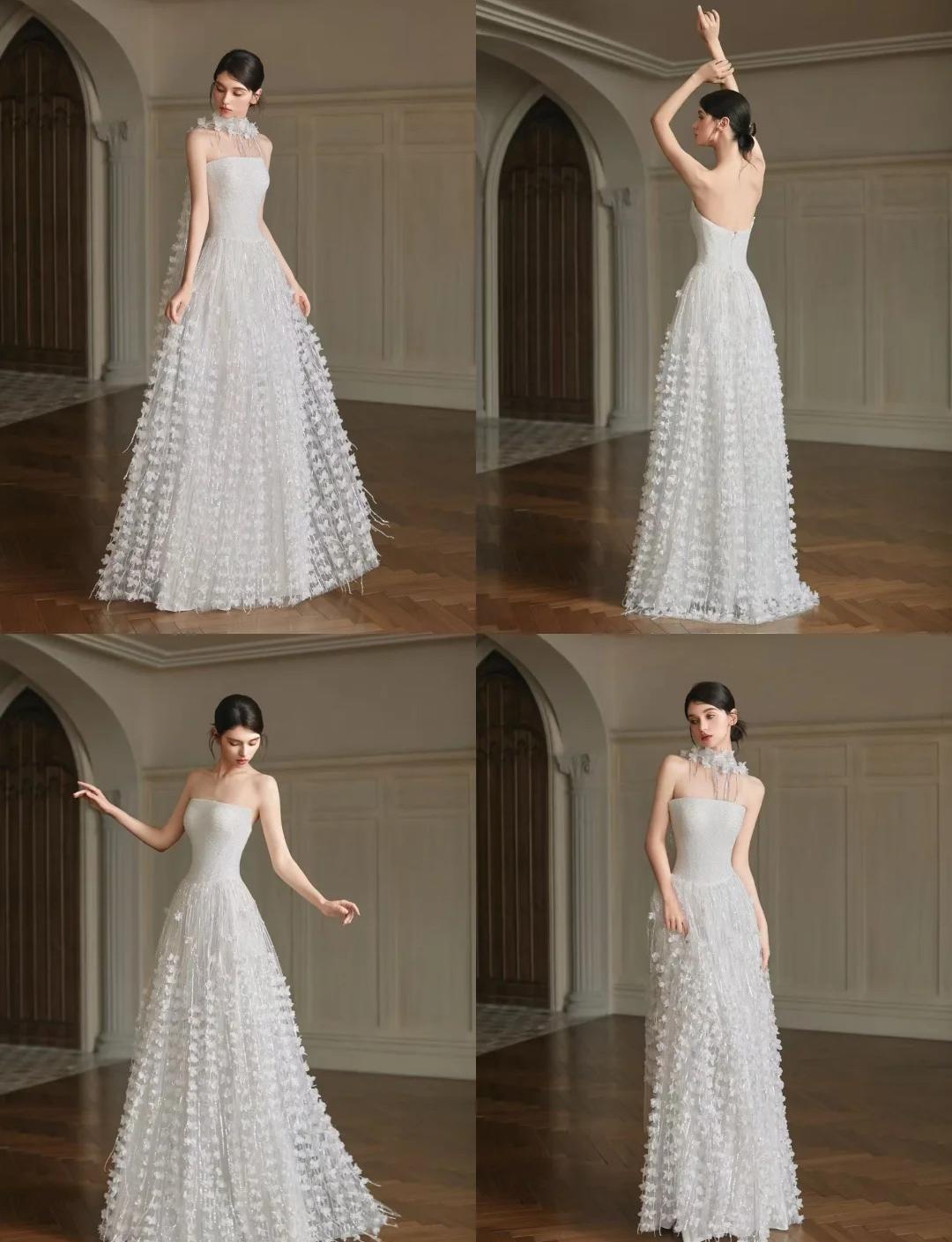 Vestido de novia sencillo de corte A con apliques de tul y sin tirantes ED02116