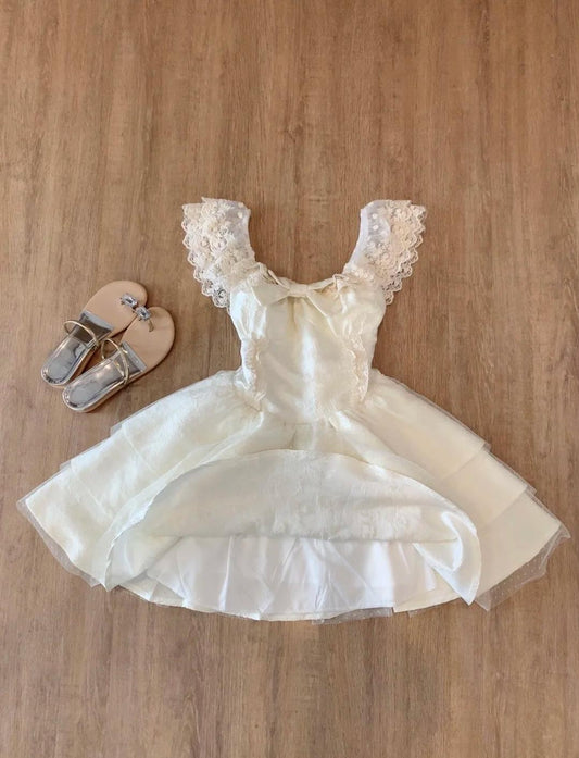 Vestido de fiesta corto retro de encaje con capas y lazo de tul ED02125
