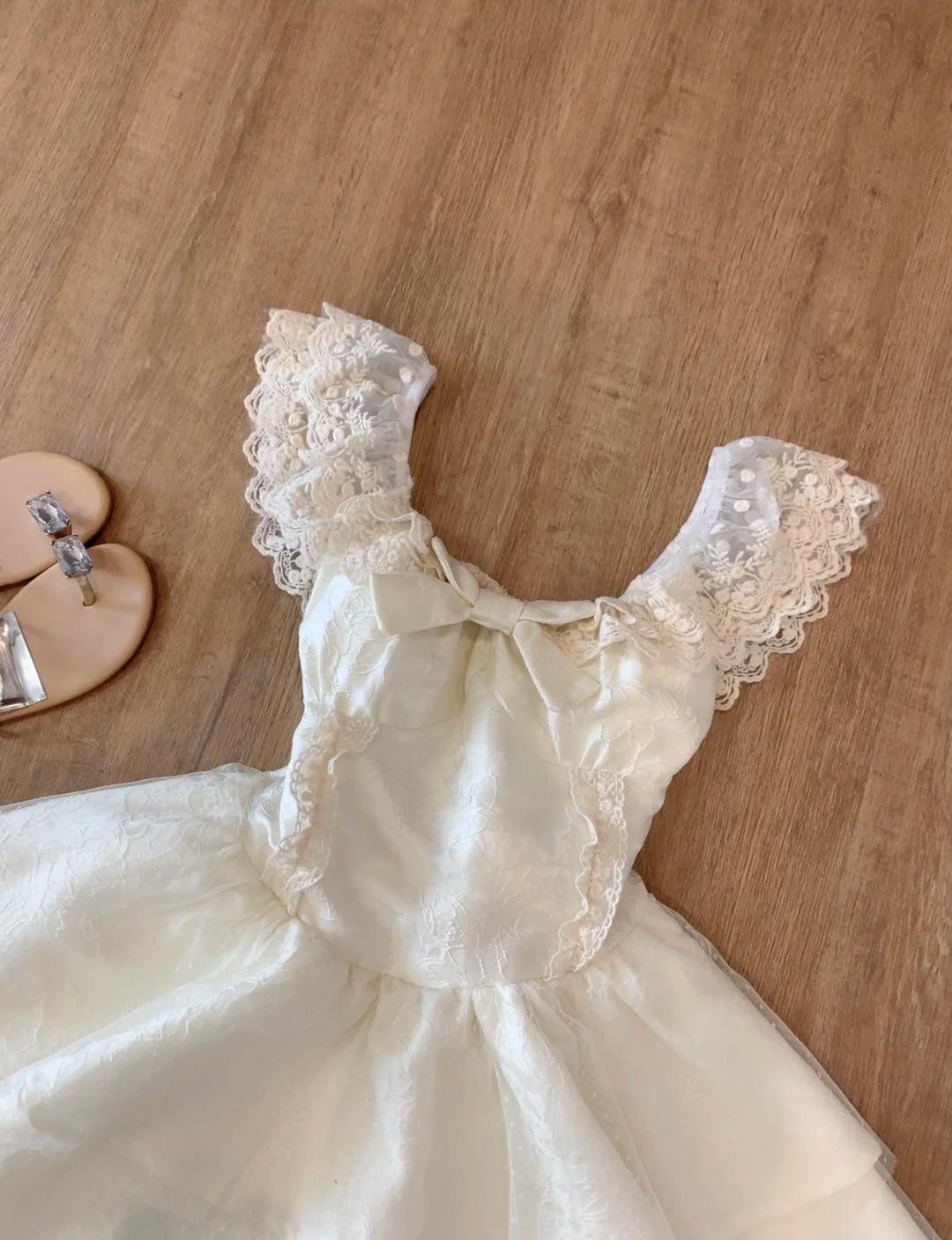 Vestido de fiesta corto retro de encaje con capas y lazo de tul ED02125