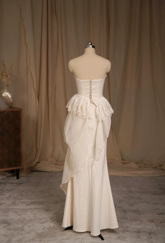 Elegante vestido de noche de dos piezas sin tirantes con encaje de tul, vestido de novia sencillo ED02126