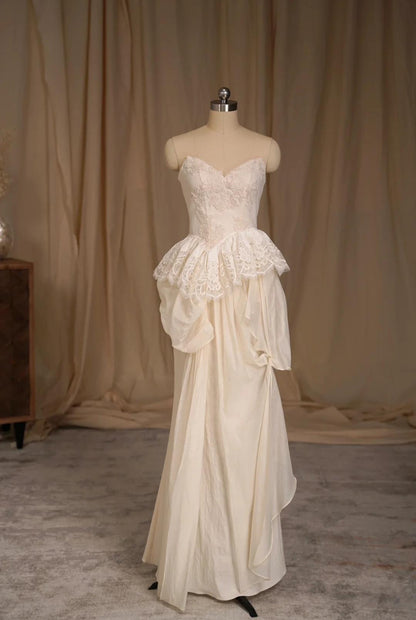 Elegante vestido de noche de dos piezas sin tirantes con encaje de tul, vestido de novia sencillo ED02126