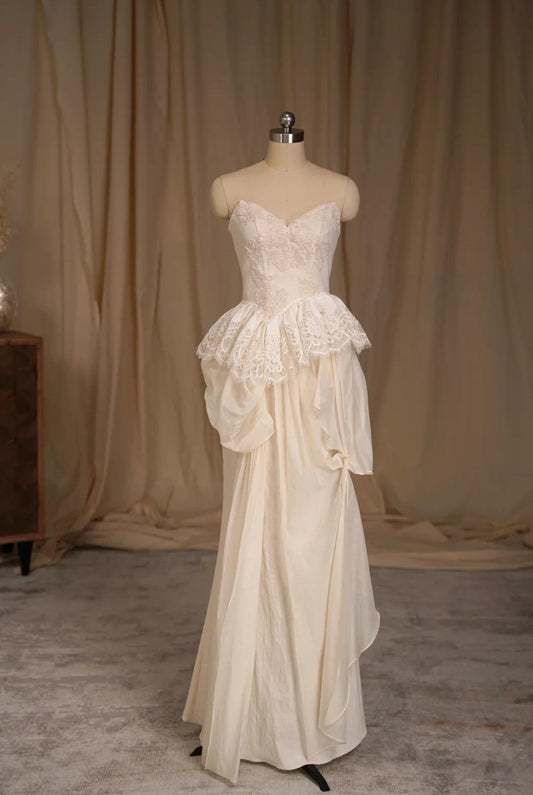 Elegante vestido de noche de dos piezas sin tirantes con encaje de tul, vestido de novia sencillo ED02126