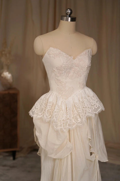 Elegante vestido de noche de dos piezas sin tirantes con encaje de tul, vestido de novia sencillo ED02126