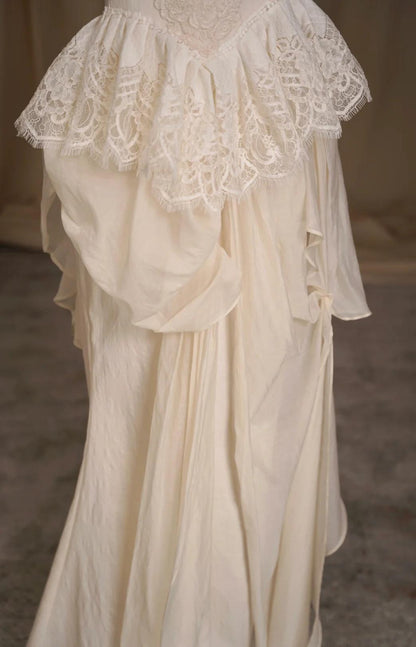 Elegante vestido de noche de dos piezas sin tirantes con encaje de tul, vestido de novia sencillo ED02126