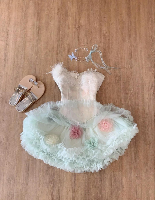 Vestido de fiesta corto de tul sin tirantes, corte A, con encaje, para regreso a casa, ED02131